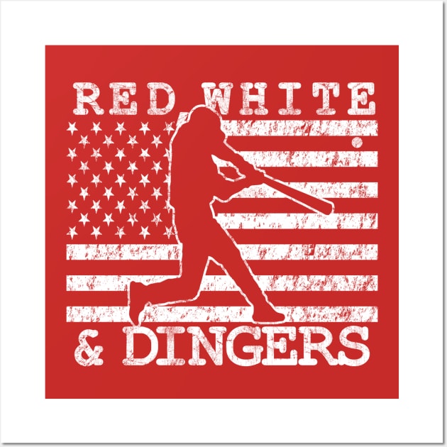 Red White and Dingers American Flag USA Baseball Softball Fan Wall Art by TeeCreations